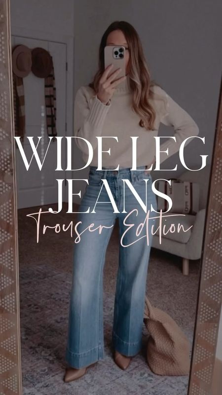 Wide leg trouser jeans with a few tops on sale! I wear the petite length in the jeans.  Perfect to dress up or down as workwear or for date night. 

#LTKTravel #LTKStyleTip #LTKSaleAlert