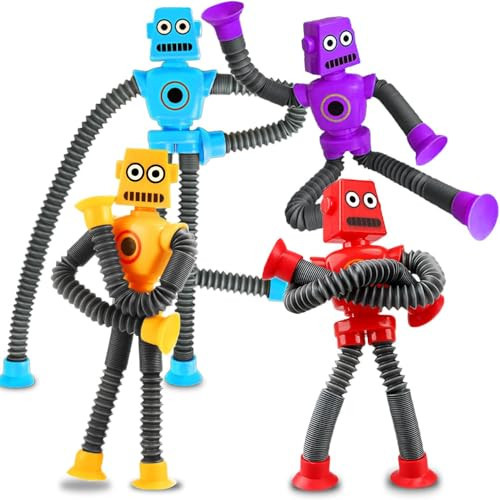Easter Basket Stuffer Gift for Toddlers Boy Kid Year Old Age 3 4 5 6 7 8, Robot Sensory Travel Toy 4Pcs Airplane Autism Pop Tube Suction Fidget Toy Autistic Christmas Stocking Stuffers Valentines Day | Amazon (US)