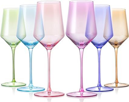 Colored Wine Glasses Set Of 6 - Crystal Colorful Wine Glasses With Long Stem and Thin Rim,Perfect... | Amazon (US)