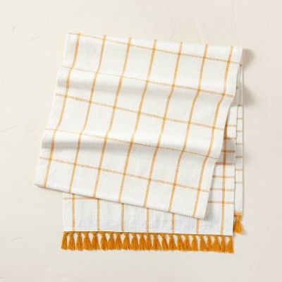Grid Pattern Cotton Table Runner Gold/Cream - Hearth & Hand™ with Magnolia | Target