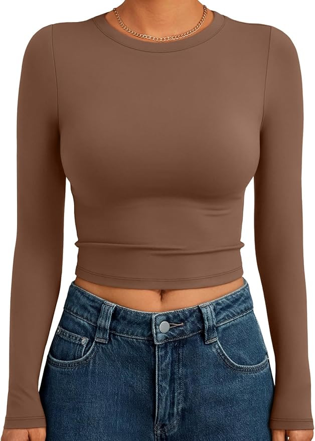 Trendy Queen Womens Long Sleeve Crop Tops Basic Slim Fitted Shirts Fashion 2025 Going Out Y2k Top... | Amazon (US)