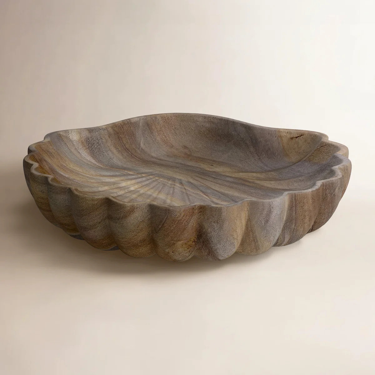 Sagebrook Home Veridian Elegance: Natural Sandstone 12" Shell Decorative Plate, Earth-Toned Trays... | Birch Lane