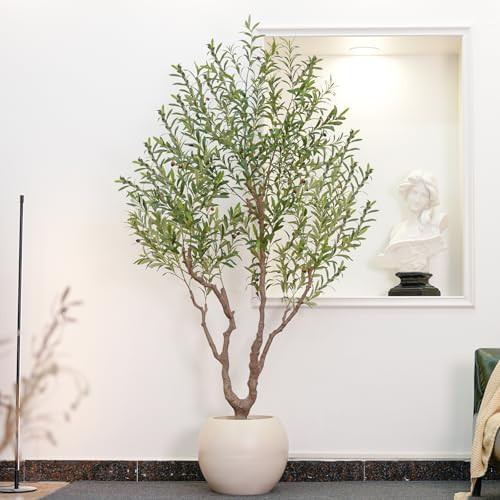 VIVATREES Olive Tree Artificial Indoor, 8FT Tall Faux Olive Tree with 18in Round White Planter, A... | Amazon (US)