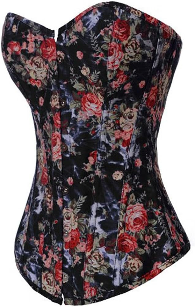 Alivila.Y Fashion Womens Vintage Floral Denim Overbust Corset Bustier Top | Amazon (US)