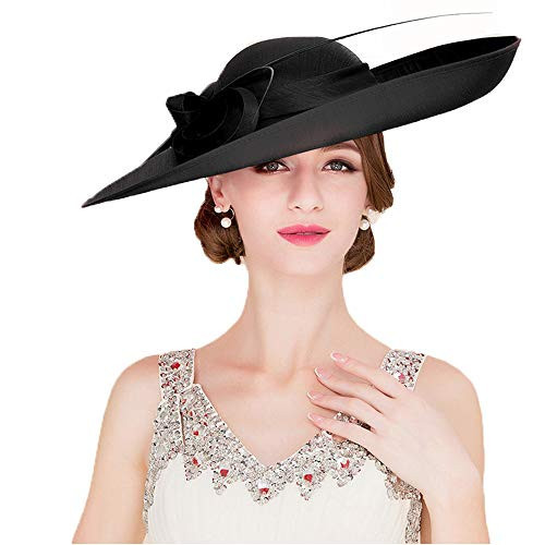 F FADVES Black Fascinator Hats for Women with Bowknot Wide Brim Derby Hat Wedding Formal Church Hat Special Occasion Headwear | Amazon (US)