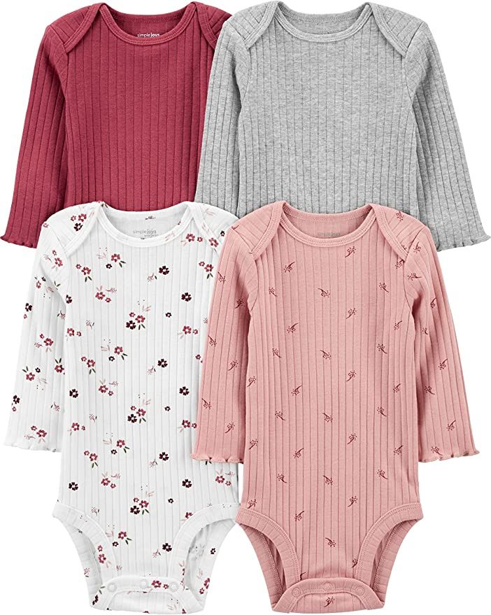 Simple Joys by Carter's Baby Girls' 4-Pack Textured Bodysuits | Amazon (US)