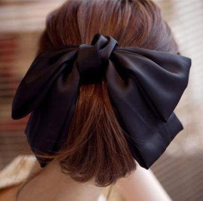 Black 7" Big Hair Satin Bow Hair Clips Gossip girl style bowknot Hair Claw | Amazon (US)