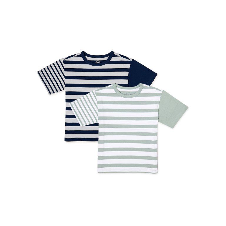 Wonder Nation Boys Oversized Short Sleeve Stripe 2-Pack Shirts, Sizes 4-18 | Walmart (US)