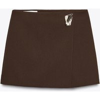 Zara - Asymmetrical Culotte Skirt With Applique - Brown - S - Woman | Zara US
