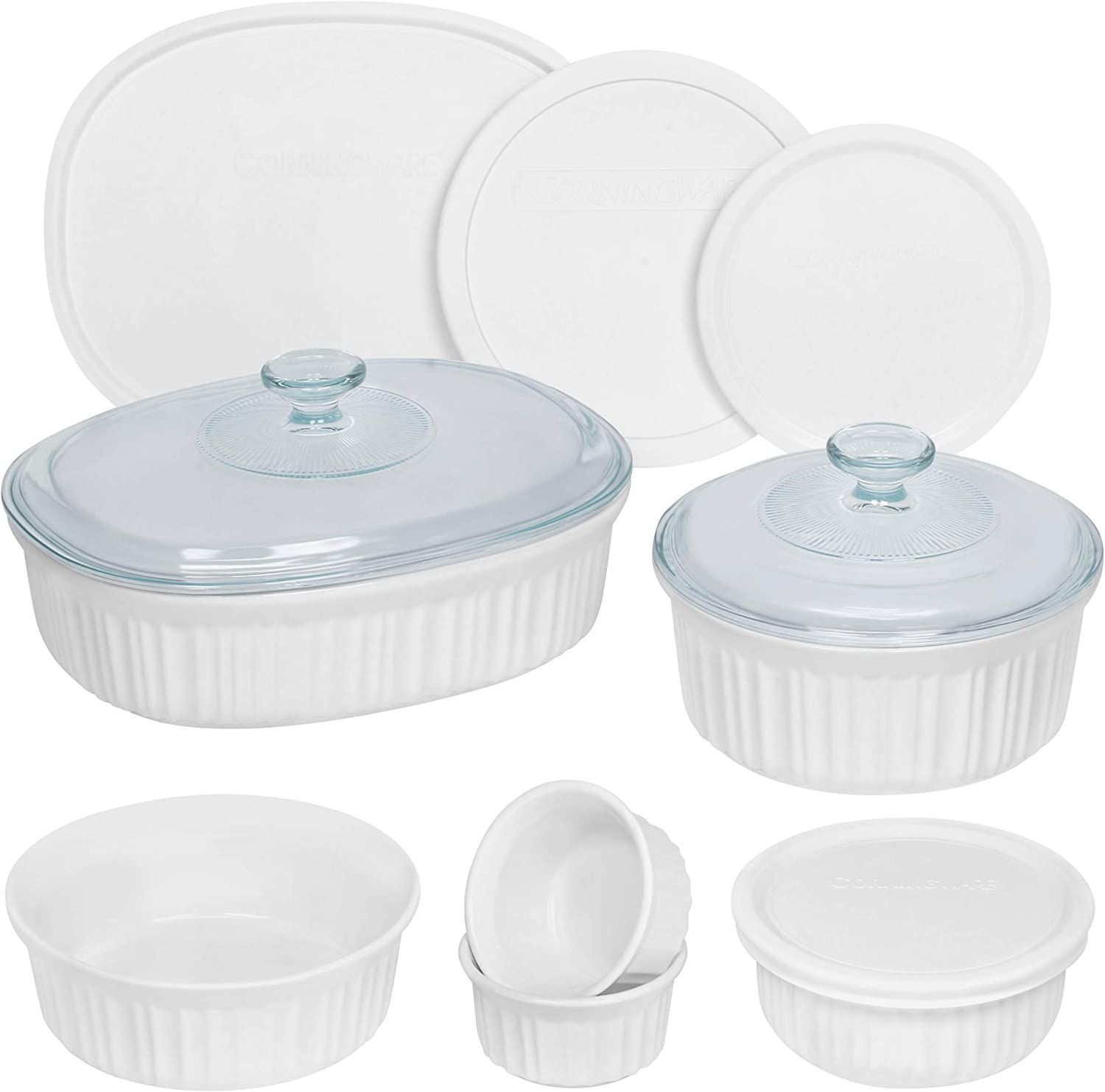 CorningWare French White 12-Pc Ceramic Bakeware Set with Lids, Chip and Crack Resistant Stoneware Ba | Amazon (US)