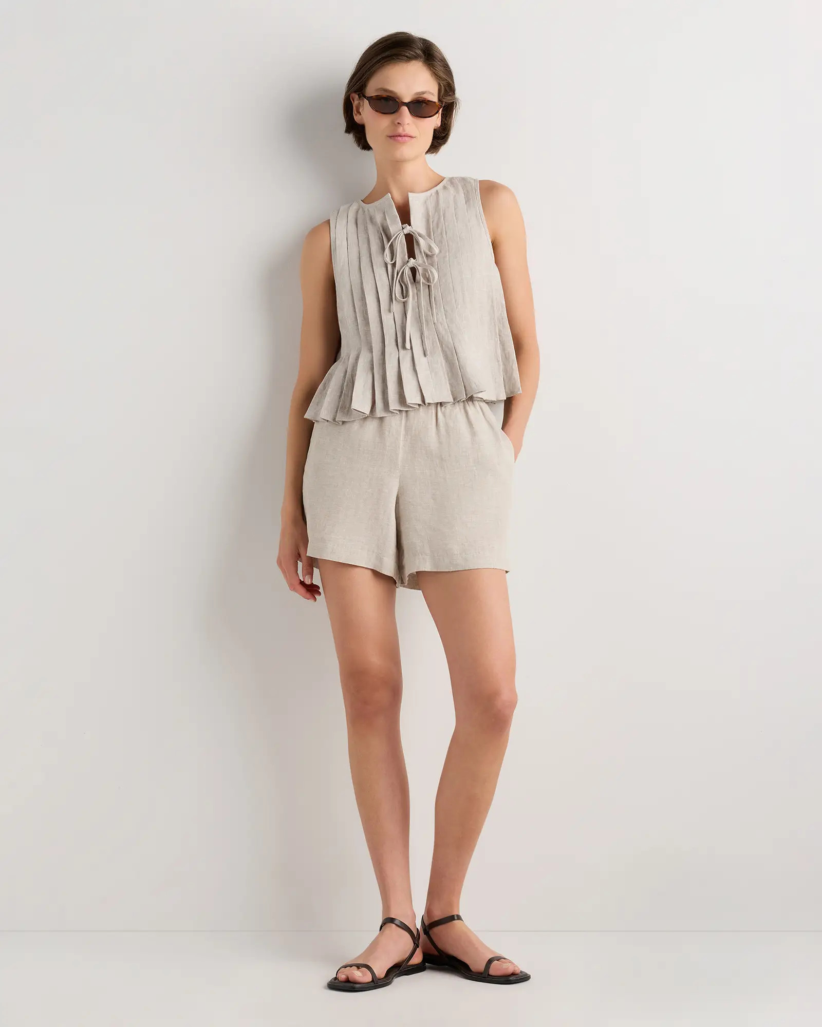 100% European Linen Pleated Tank | Quince