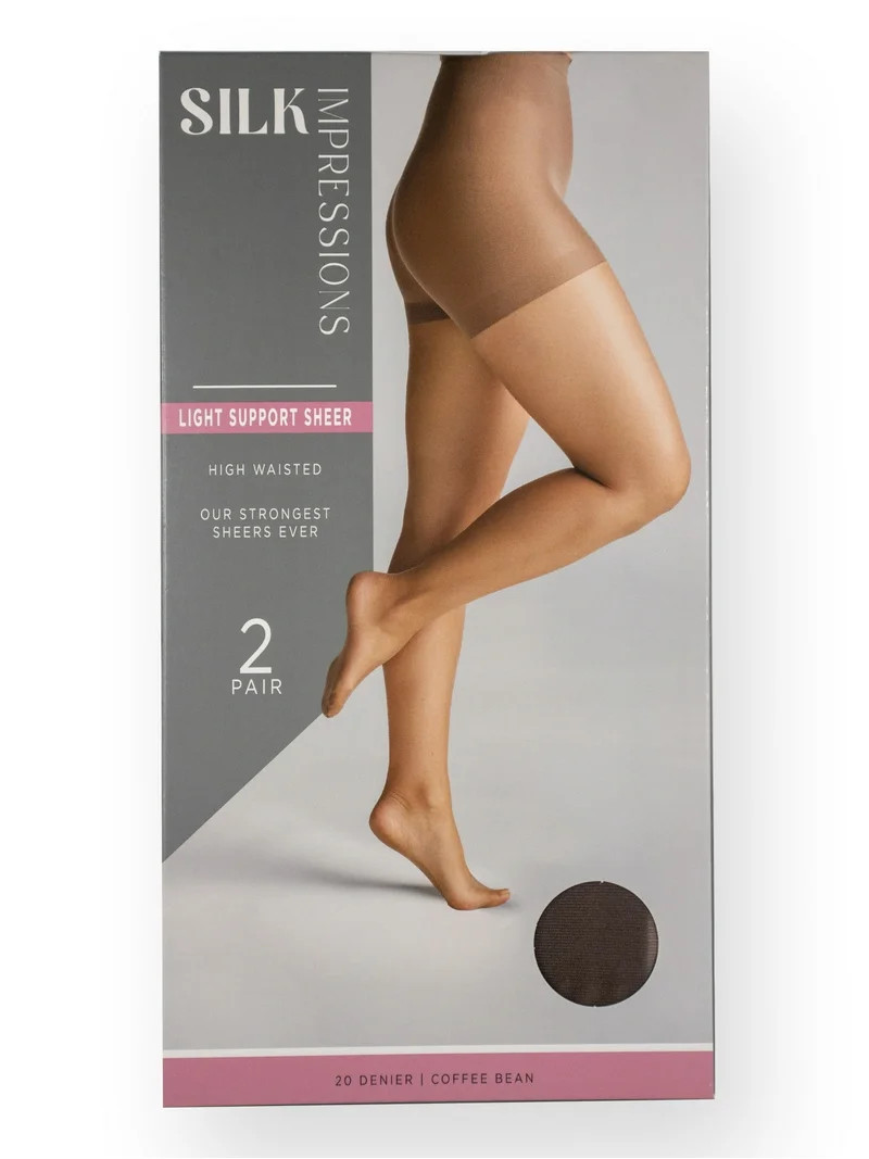 Silk Impressions 20 Denier Sheer Tights and Control Top Pantyhose for Women, Sizes S-3XL, 2-Pack | Walmart (US)
