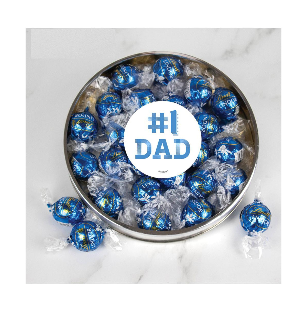 Just Candy Father's Day Candy Gift Tin with Chocolate Lindor Truffles by Lindt Large Plastic Tin with Sticker, 24 Pieces - Assorted pre-pack | Macy's