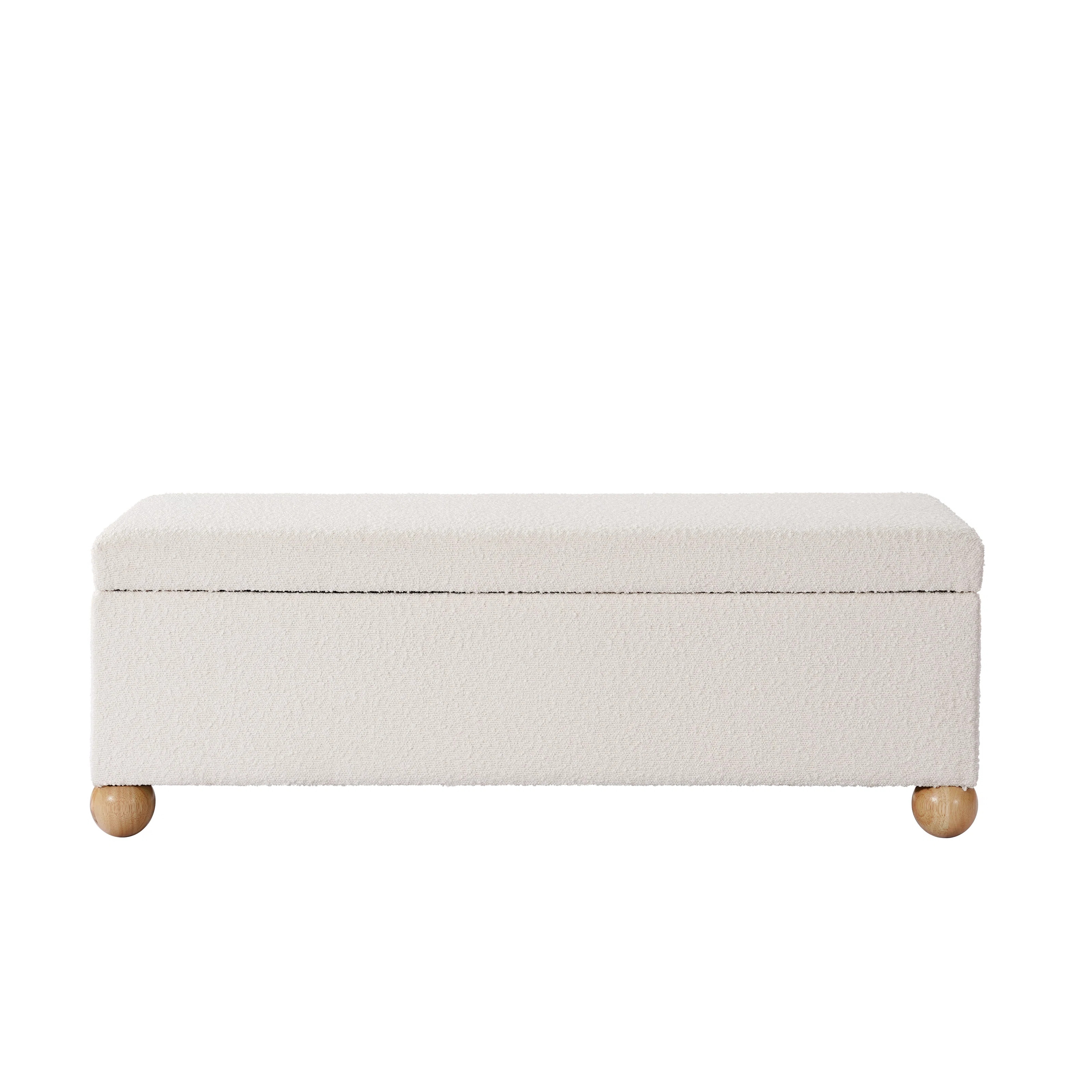 Jarett Boucle Storage Bench With Solid Wood Ball Feet | Wayfair North America
