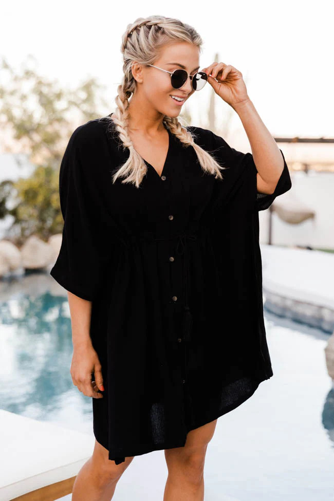 Wonder The World Black Cover up, Women's Medium Two Piece Swimsuit - For Spring - Pink Lily Boutique | Pink Lily