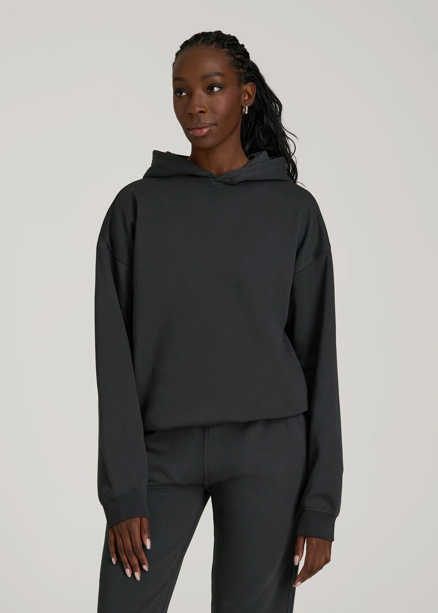 Garment Dyed Hoodie for Tall Women in Washed Black | American Tall