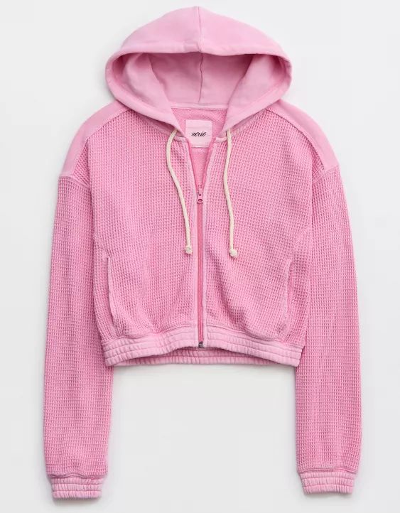 Aerie Cropped Waffle Hoodie | American Eagle Outfitters (US & CA)