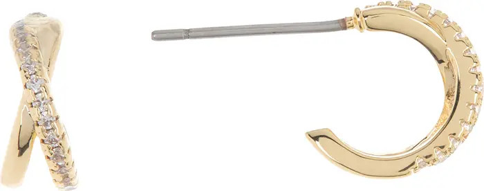 Gold or Silver-Tone Pave CZ Twist Huggie Hoop Earrings | Nordstrom Rack