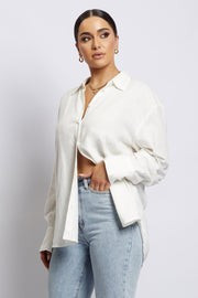 Ophelia Linen Button Up Shirt - White | MESHKI US