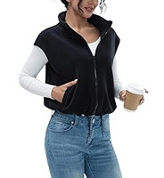 Women's Full Zip Fleece Short Vest Warm Winter Sleeveless Stand Collar Sherpa Crop Coat | Amazon (US)