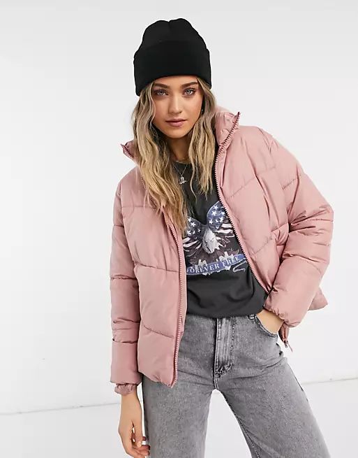 New Look boxy puffer jacket in pale pink | ASOS (Global)