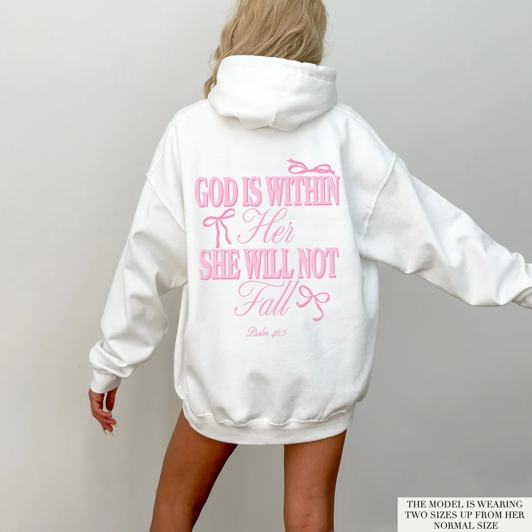 God is Within Her She Will Not Fall Hoodie Coquette Christian Hoodie Jesus Hoodie Christian Sweat... | Etsy (US)