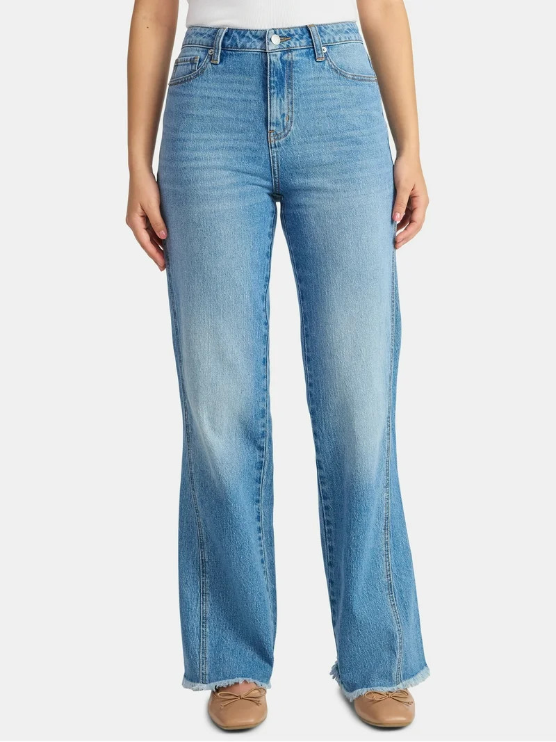 Time and Tru Women's High Rise Flare Jeans With Side Seam Details, 32" Inseam, Sizes 0-20 | Walmart (US)