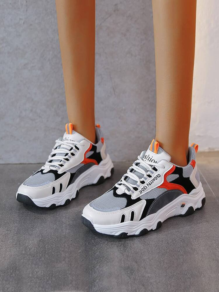 Colorblock Lace-up Front Chunky Sneakers | SHEIN