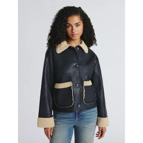 Time and Tru Women's and Women's Plus Bonded Faux Shearling Jacket, Sizes XS-2X | Walmart (US)