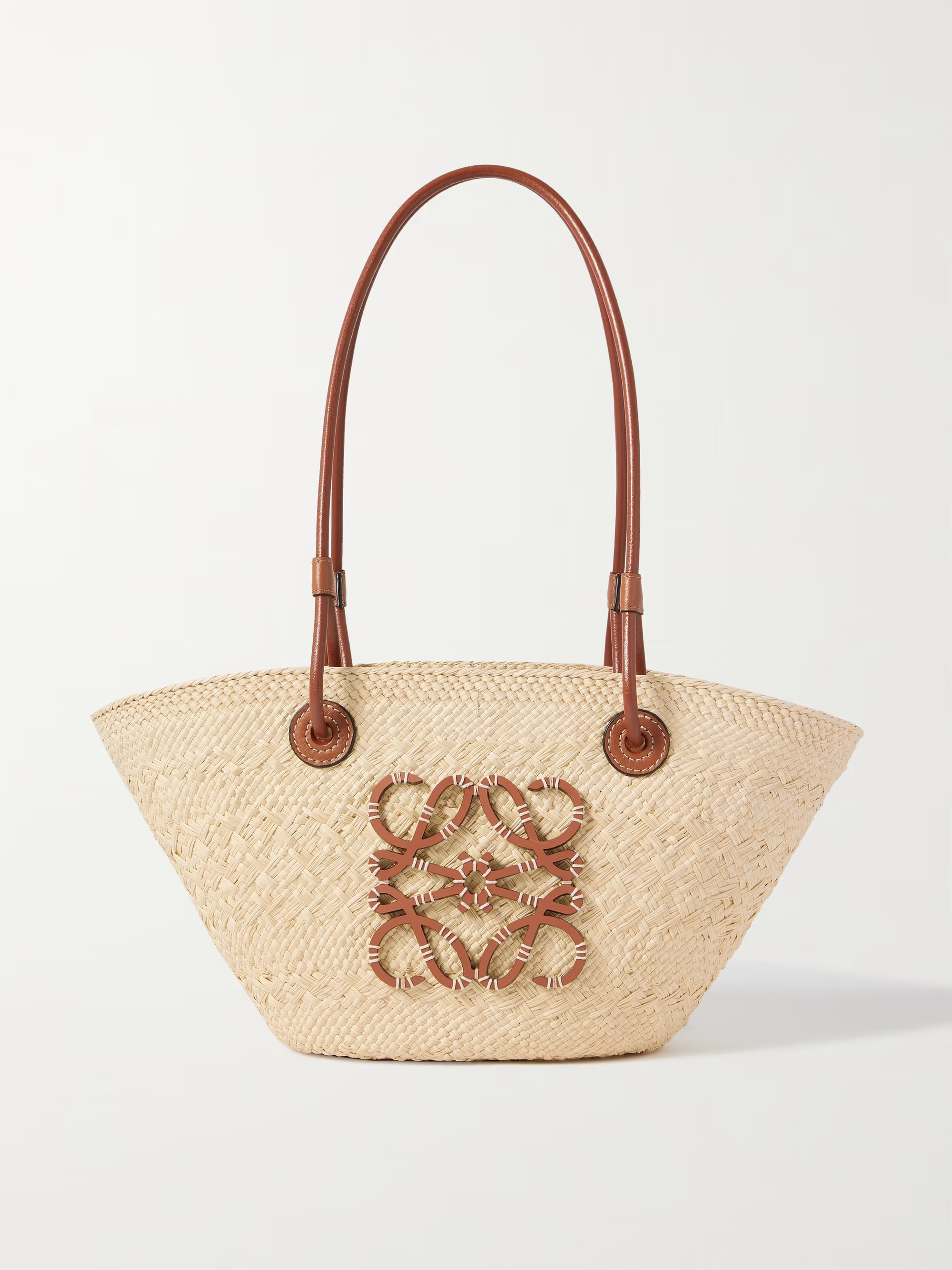 + Paula's Ibiza small leather-trimmed woven raffia tote | NET-A-PORTER (US)