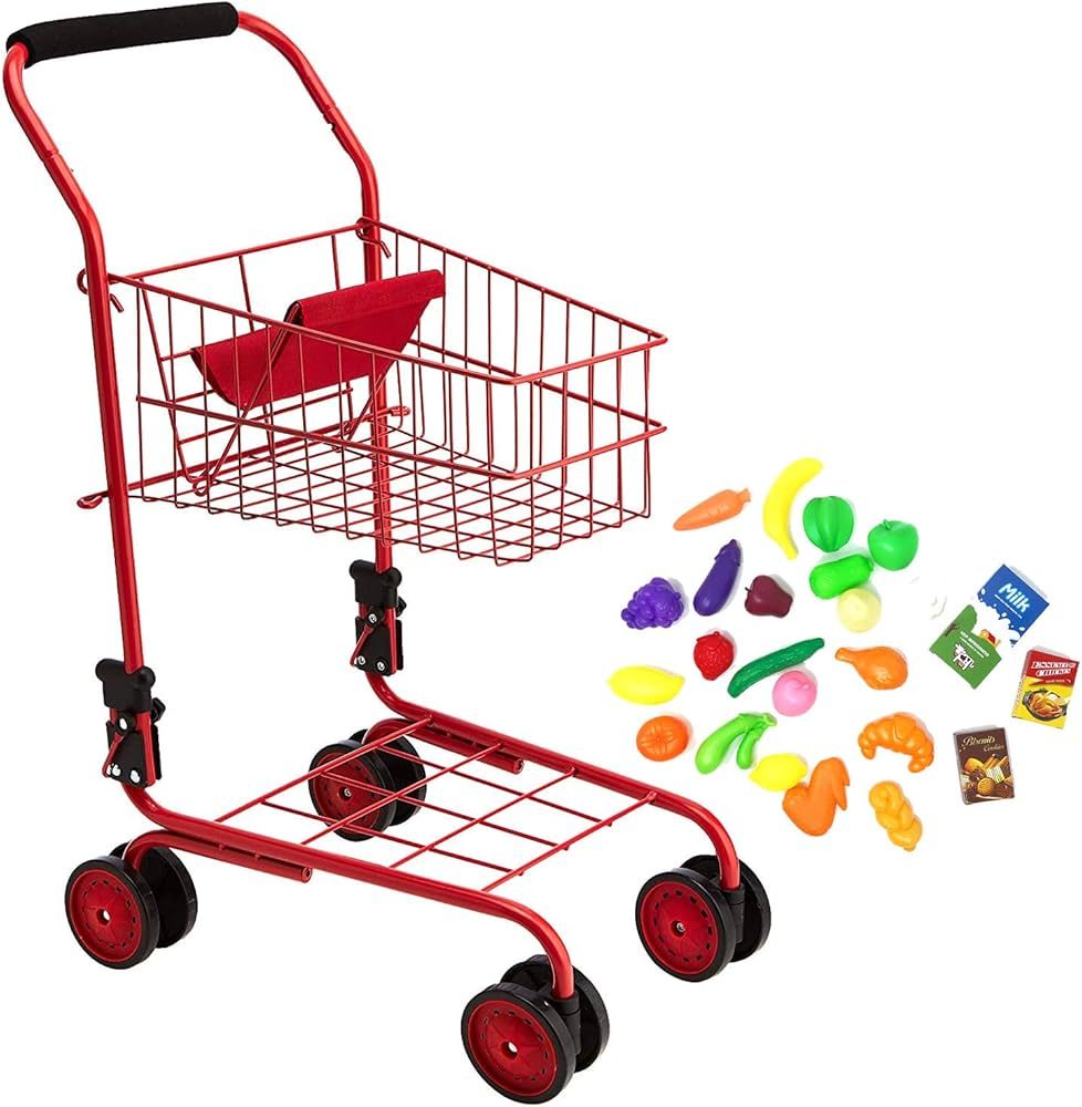 The New York Doll Collection Toy Shopping Cart for Kids and Toddler - Includes Food - Folds for E... | Amazon (US)