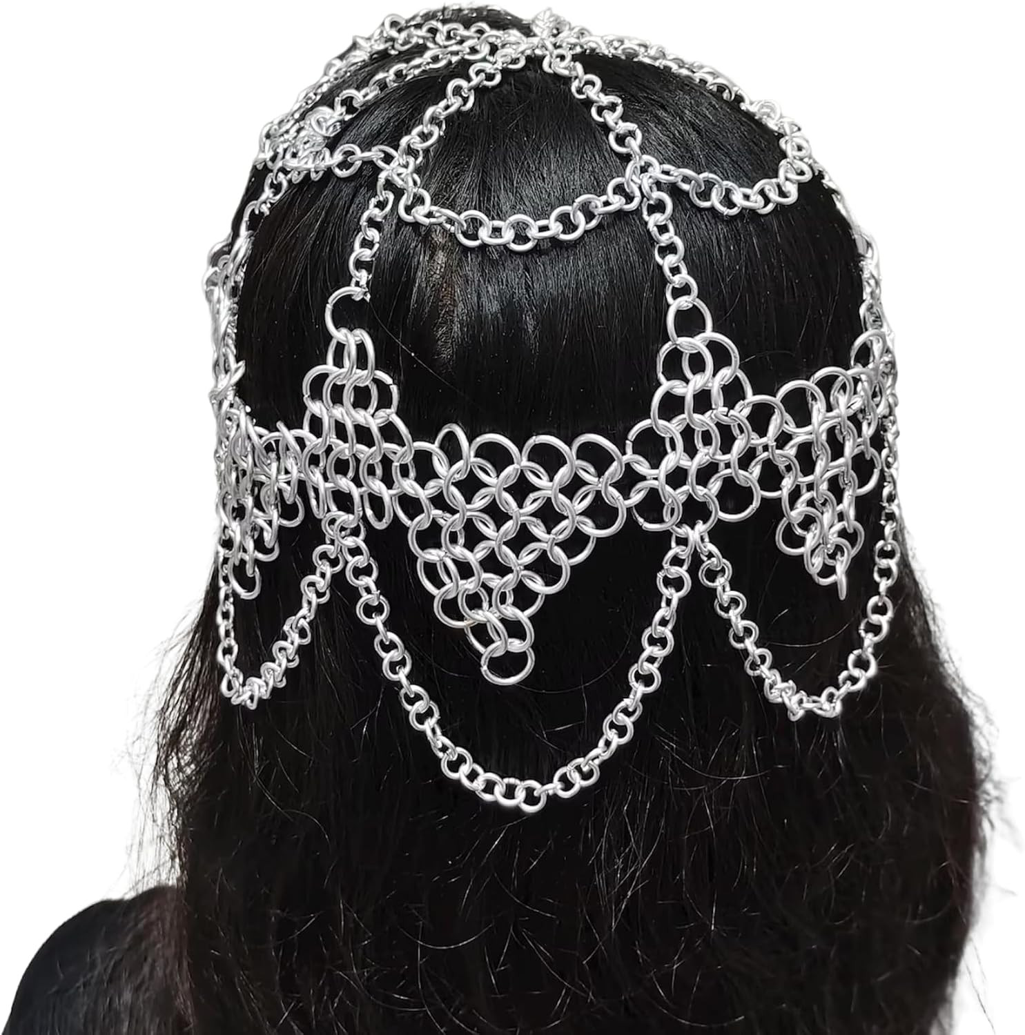 Handmade Medieval Chainmail Headpiece for Women, Metal Hair Crown with Hanging Chains for Fantasy, Cosplay & LARP Silver | Amazon (US)