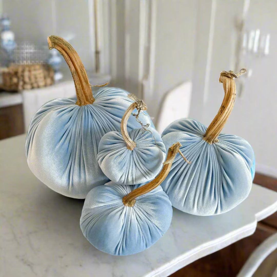 Powder Blue Velvet Pumpkins With Real Stem, Fall Decor,sold Individually - Etsy | Etsy (US)