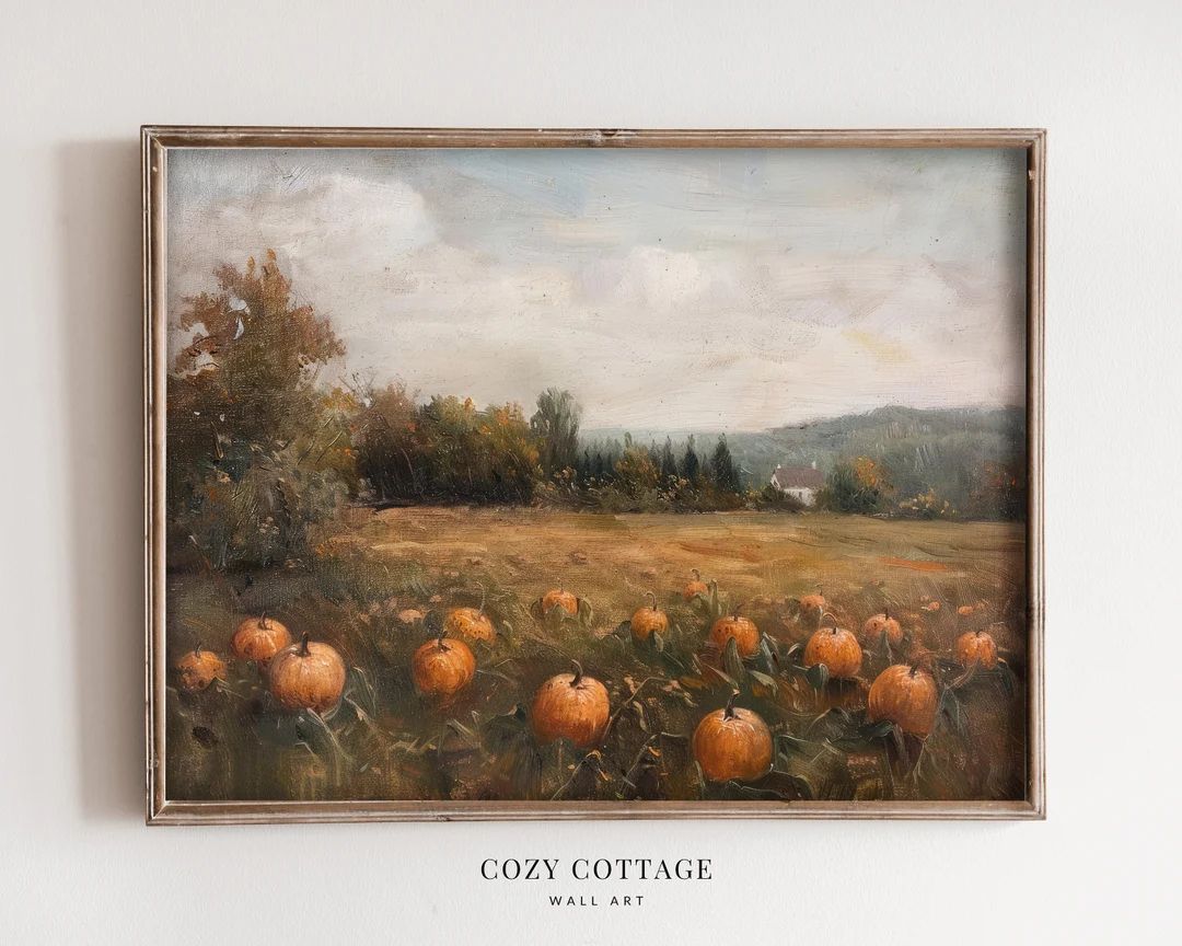 Pumpkin Field Vintage Style Painting Wall Art Cottage Fall Decor PRINTABLE No. 064 - Etsy | Etsy (US)