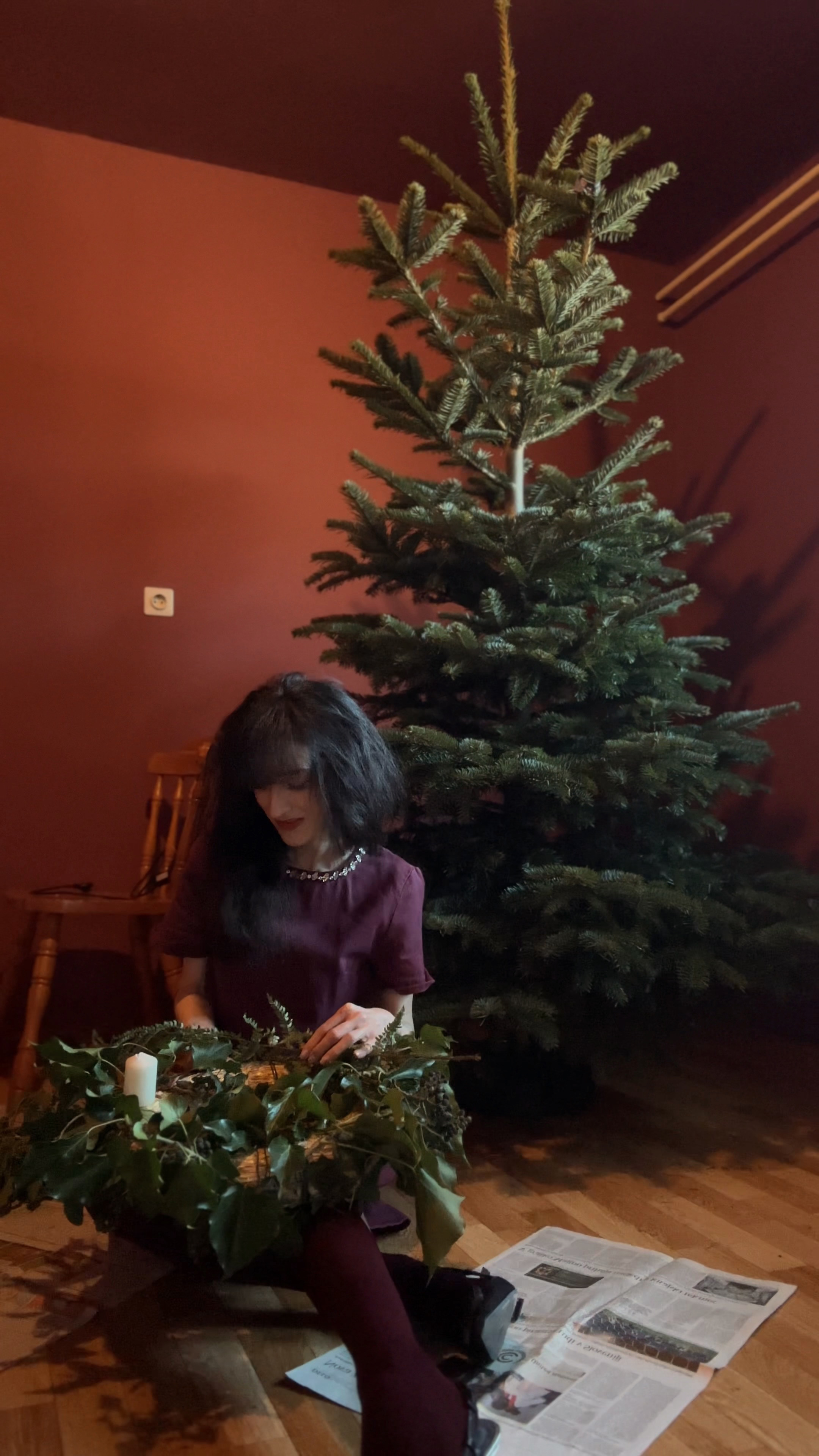 casual Christmas outfits, classy Christmas outfit, Christmas outfits for women, holiday outfits Christmas, Making Christmas wreath, DIY holiday crafts, burgundy Christmas outfit, cozy holiday activity, Christmas wreath tutorial, festive home tradition, crystal necklace outfit, burgundy tights winter, Christmas tree home, holiday craft aesthetic, cozy Christmas moment, wreath making ideas, festive DIY decor, intimate holiday scene, Christmas preparation, European Christmas traditions, homemade holiday decor, cozy winter evening, burgundy holiday style, Christmas craft inspiration 

 #LTKHoliday #LTKdayinmylife #LTKstorytime