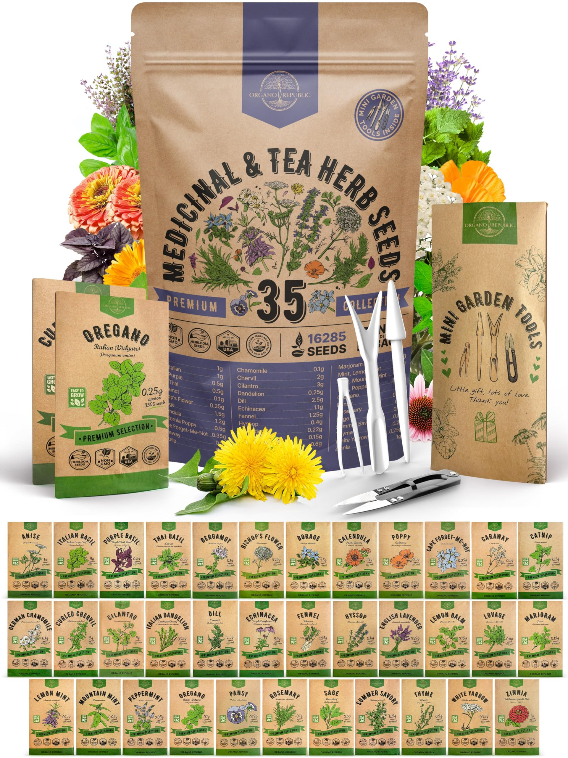 35 Medicinal & Tea Herb Seeds Variety Pack for Indoor & Outdoors. 16,335+ Non-GMO Heirloom Garden... | Amazon (US)