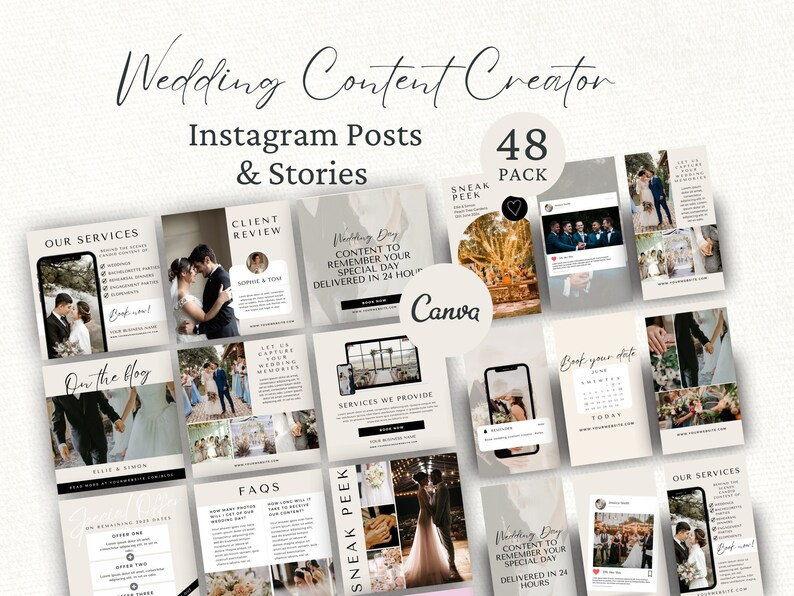 Wedding Content Creator Instagram Posts, Social Media Creator Templates, Instagram Stories, Edita... | Etsy (US)
