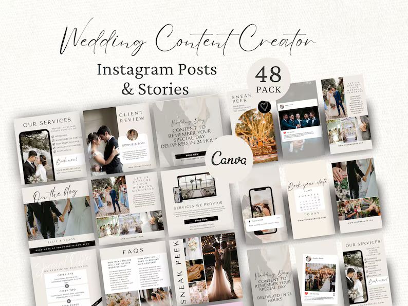 Wedding Content Creator Instagram Posts, Social Media Creator Templates, Instagram Stories, Edita... | Etsy (US)