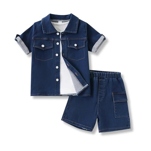 Klyatpxoen Denim Outfits for Boys – Button-Up Shirt & Distressed Shorts | 4T 5T 6T Baby Boys Outfits Summer Spring | Amazon (US)