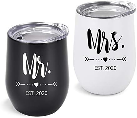 Mr and Mrs EST 2020 Wine Tumbler Bridal Shower Gift for Bride and Groom, 12 Oz Mr Mrs Tumblers We... | Amazon (US)