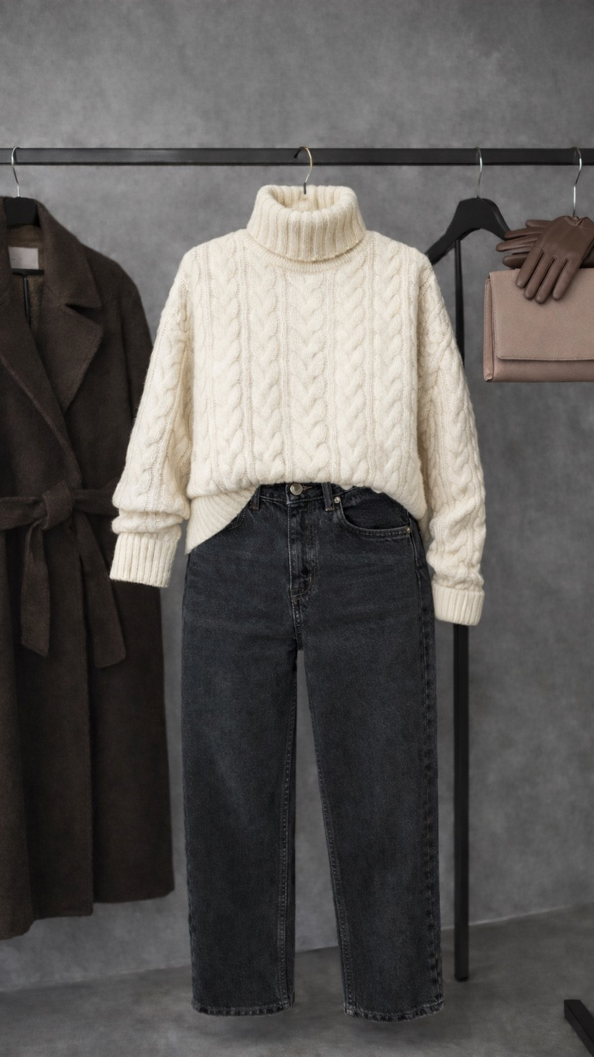 Winter Neutrals in the Snow ❄️🤎
When the snow falls, dress in neutrals! This taupe coat draped over gray and black is winter elegance perfected.

The outfit:
Brown wool coat (worn as cape) + cream cable knit sweater + black leather or jeans pants + brown ankle boots + quilted bag

Why it works:
Draping your coat over your shoulders = instant editorial vibes. The neutral palette (taupe, beige, brown, black) is sophisticated and timeless. And yes, you can absolutely wear leather pants in the snow - just add boots!

Pro tip: A monochromatic neutral outfit makes you look taller and more polished, especially in winter!

Perfect for winter walks, holiday events, or snowy photoshoots.

#LTK #LTKstyletip #LTKSeasonal #LTKfindsunder200 #LTKshoecrush #WinterStyle #LeatherPants #CoatStyle #NeutralStyle #SnowDay #OOTD