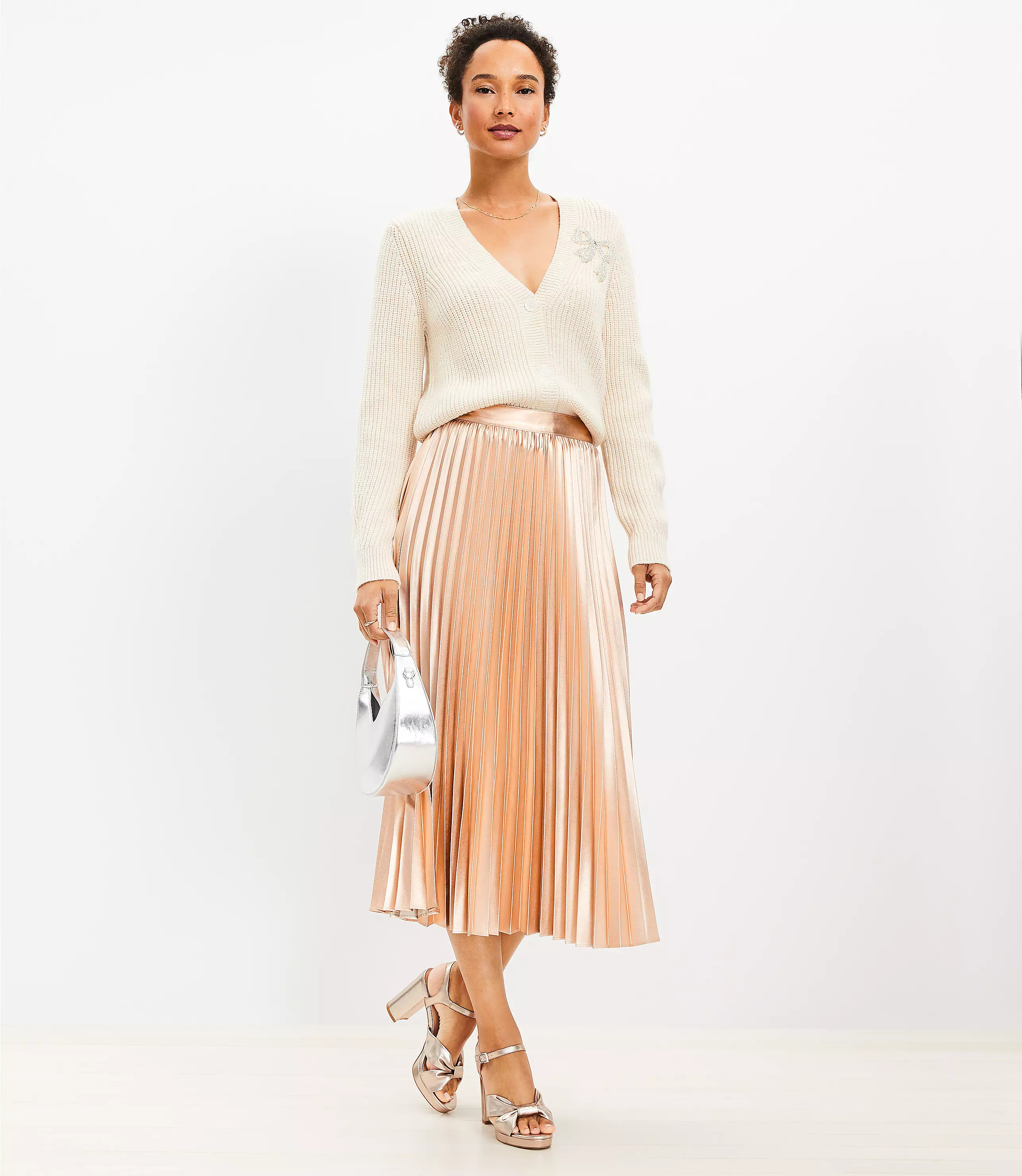 Petite Metallic Pleated Midi Skirt | LOFT