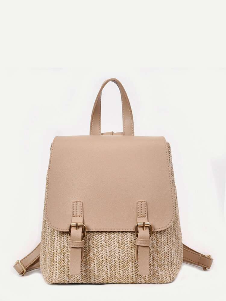 Double Buckle Straw Backpack | SHEIN