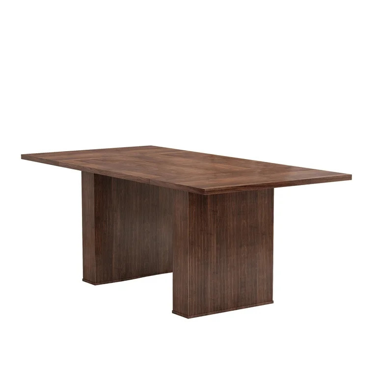 PHOYAL Walnut Rectangle Dining Table for 6-8, Farmhouse Double Pedestal Kitchen Table, 78.74"L, 3... | Walmart (US)