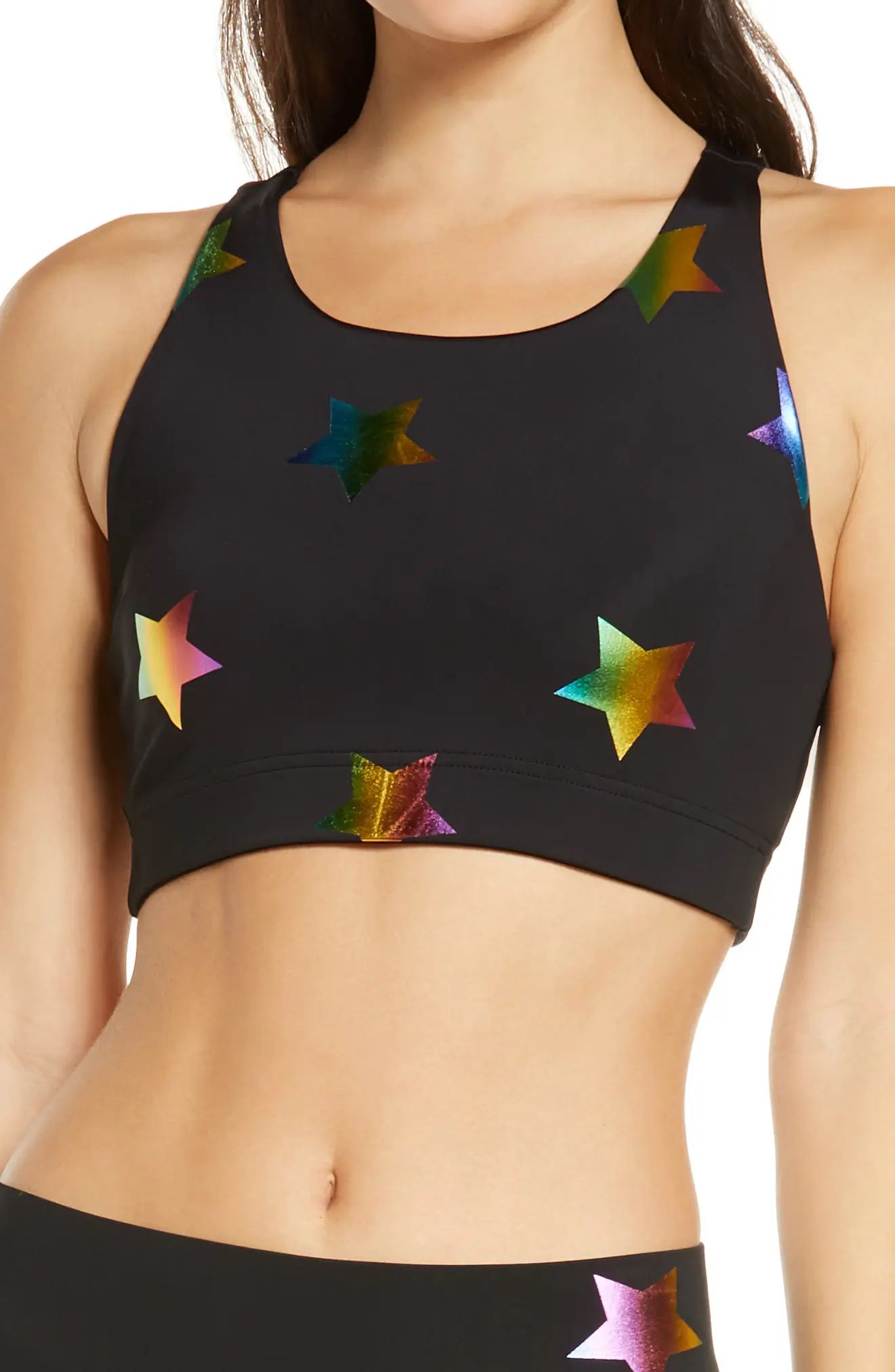 Women's Terez Rainbow Star Foil Bra, Size X-Small - Black | Nordstrom
