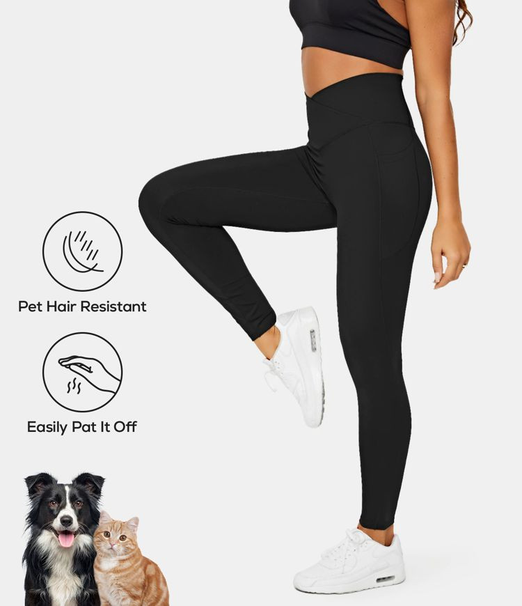 Women’s Patitoff™ Pet Hair Resistant High Waisted Crossover Plain Leggings - HALARA | HALARA