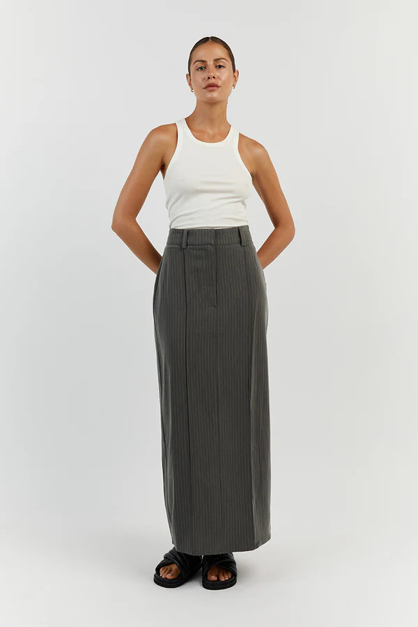 DIEGO GREY PINSTRIPE MIDI SKIRT | DISSH
