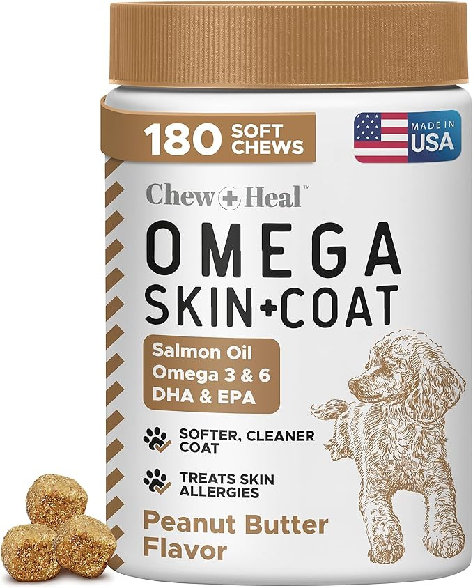 Omega 3 Fish Oil for Dogs, 180 Soft Chews - Salmon Oil Skin & Coat Supplement, Dog Allergy Relief... | Amazon (US)