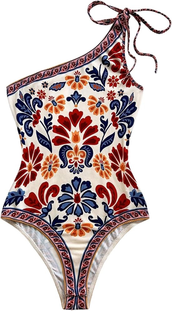 GORGLITTER Women's Floral One Shoulder Summer Going Out Tops Sleeveless High Cut Vacation Beach S... | Amazon (US)