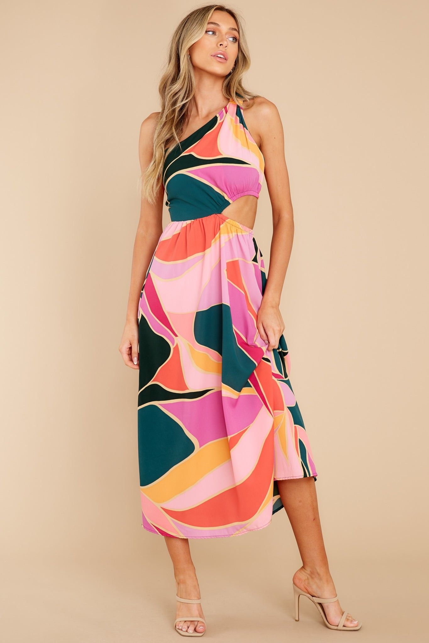 Essential Piece Pink Multi Print Midi Dress - Cabo Vacation  | Red Dress 